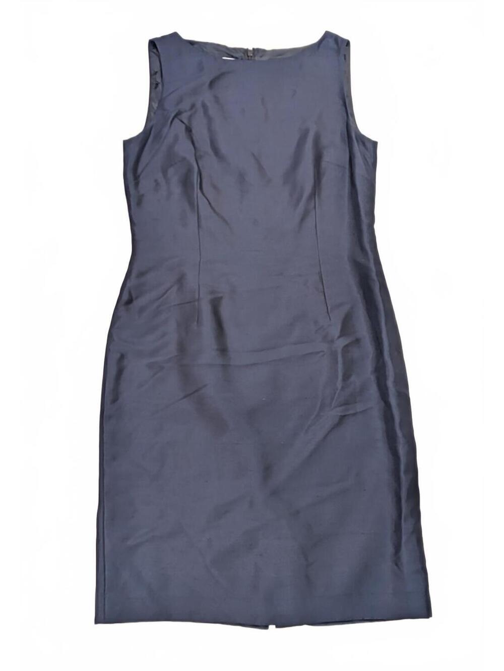 Talbots 100% Crepe Silk Sheath Navy Blue Sleeveless Dress Size 6